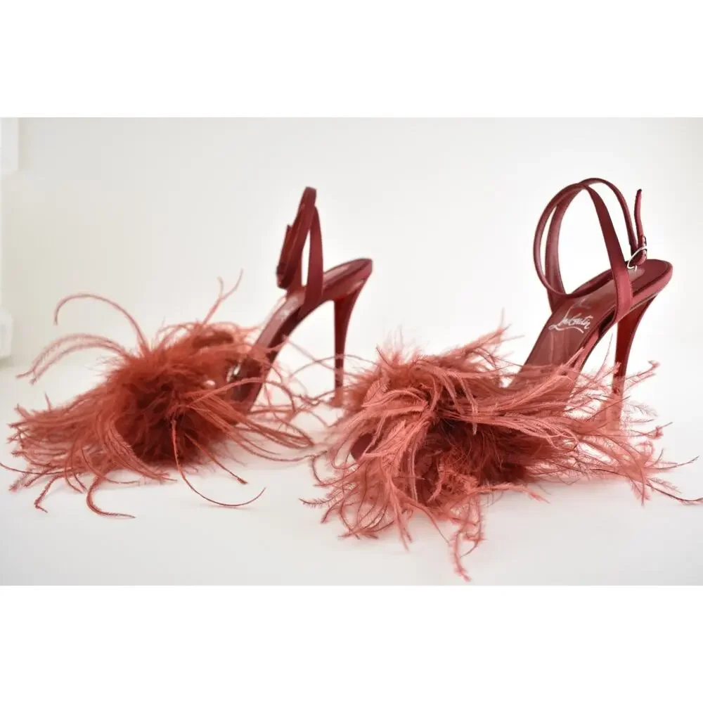 Christian Louboutin Miss Z Poupi 100 Fever Red Feather Sandal Heel Pump 37